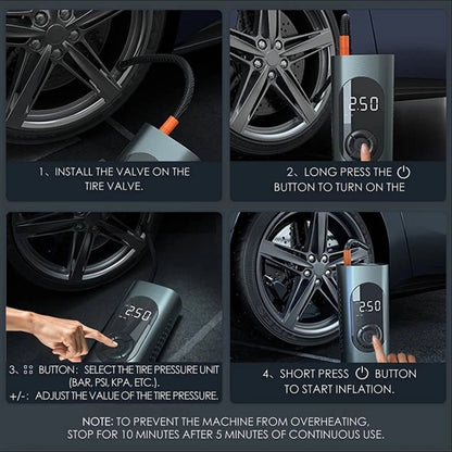 Cordless Tire Inflator With Rechargeable Battery