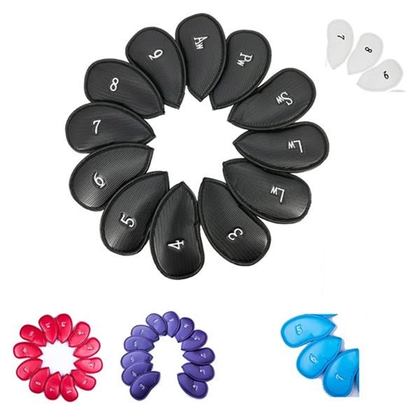 Golf 12Pcs Thick Leather Iron Head Cover Set
