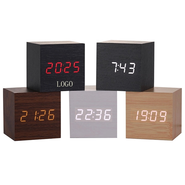 Cube Wooden Clock With Voice Control