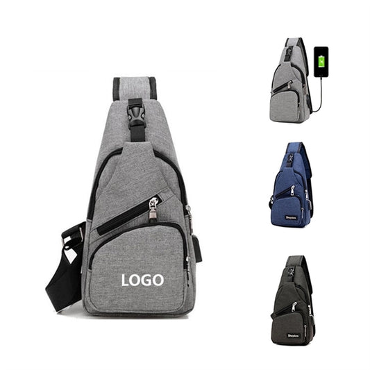 Polyester Male USB Charging One-shoulder Chest Bag