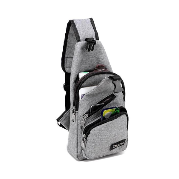Polyester Male USB Charging One-shoulder Chest Bag