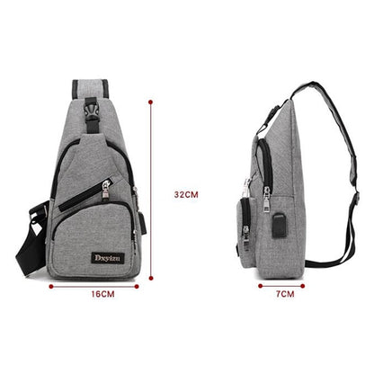 Polyester Male USB Charging One-shoulder Chest Bag
