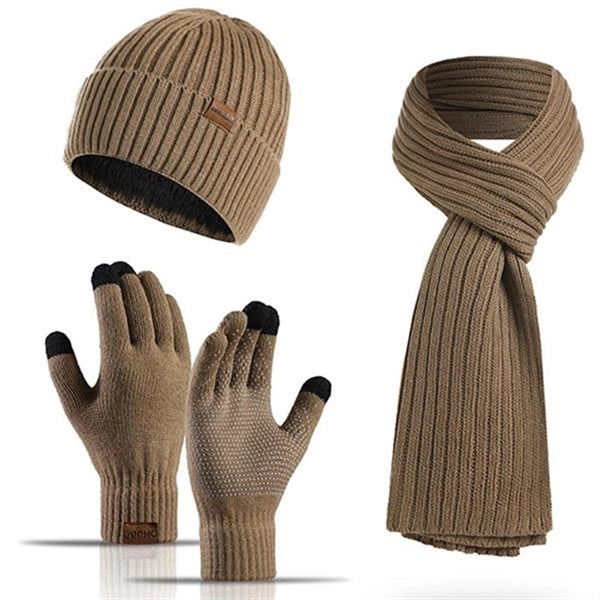 Winter Beanie Hat Scarf Touchscreen Gloves Set