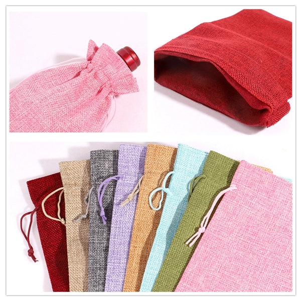 Jute Linen Burlap Wine Drawstring Bag