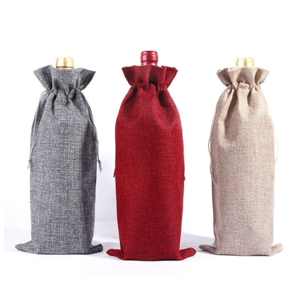 Jute Linen Burlap Wine Drawstring Bag