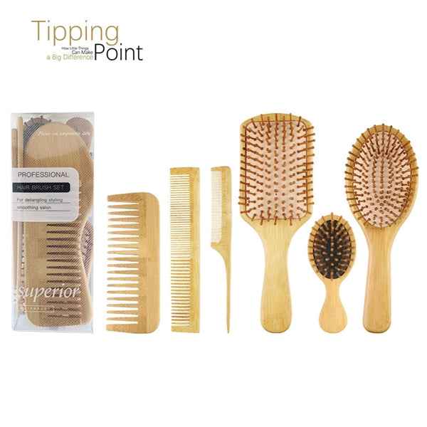 Natural Bamboo Comb Hairbrush Set