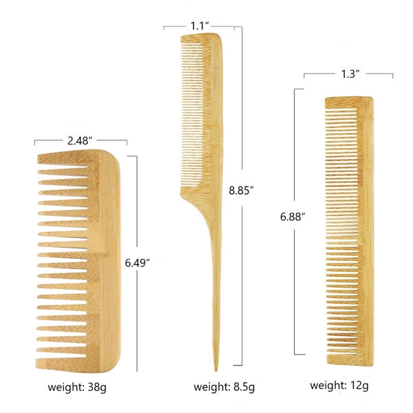 Natural Bamboo Comb Hairbrush Set
