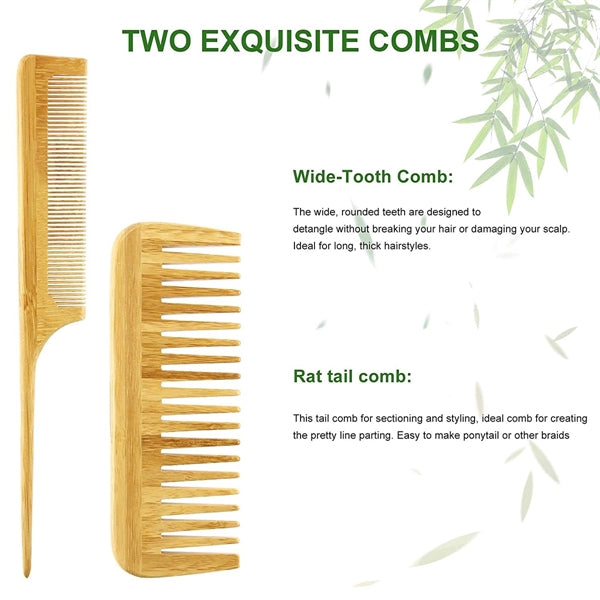 Natural Bamboo Comb Hairbrush Set