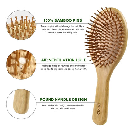 Natural Bamboo Comb Hairbrush Set