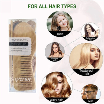 Natural Bamboo Comb Hairbrush Set