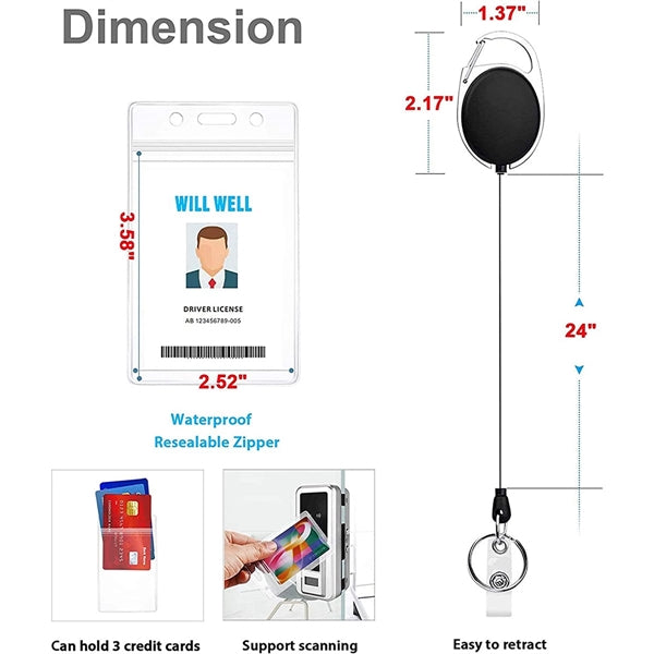 Carabiner Reel Clip Id Card Retractable Badge Holder