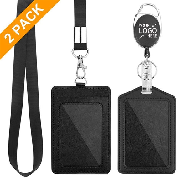 2 Packs Pu Leather Id Badge Card Holder With Clear Window