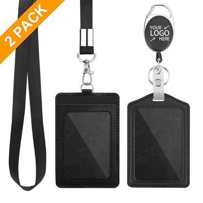 2 Packs Pu Leather Id Badge Card Holder With Clear Window