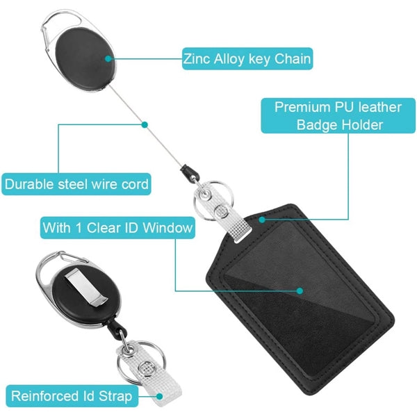 2 Packs Pu Leather Id Badge Card Holder With Clear Window