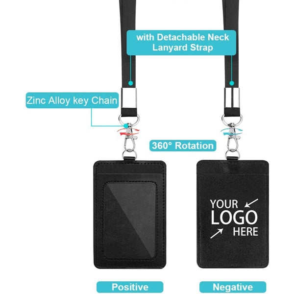 2 Packs Pu Leather Id Badge Card Holder With Clear Window