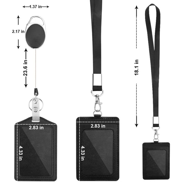 2 Packs Pu Leather Id Badge Card Holder With Clear Window