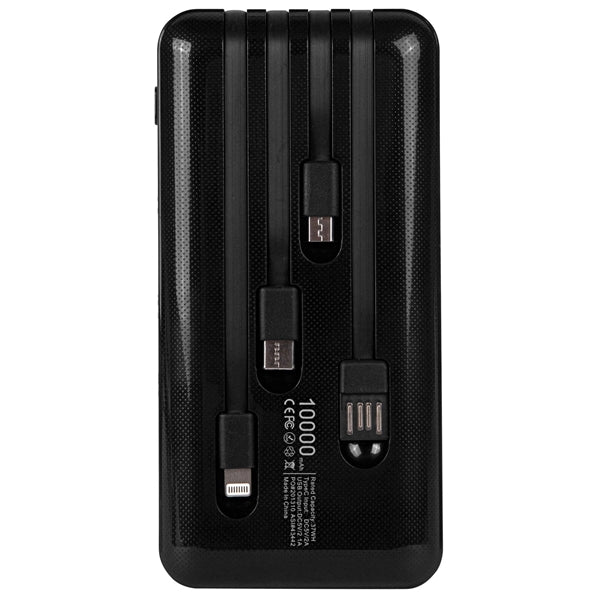 10,000mAh Power Bank with Built-In Charge Cables