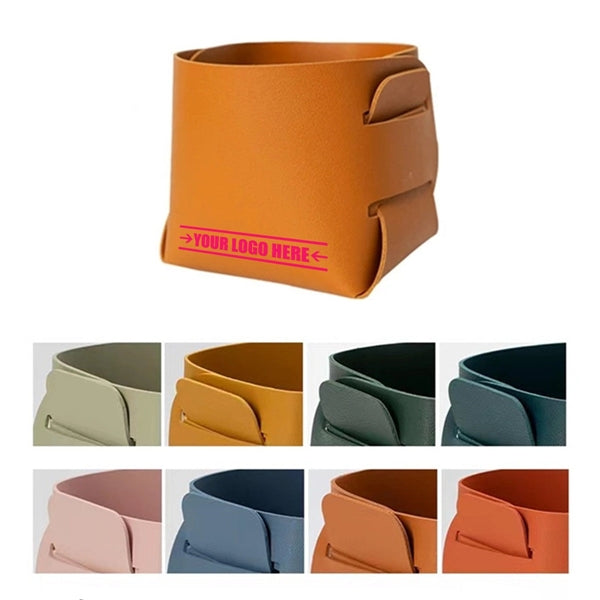 Desktop Foldable Leather Storage Basket