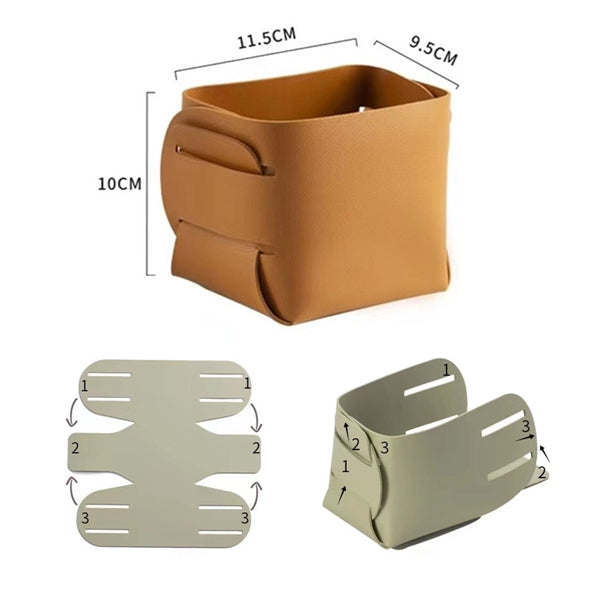 Desktop Foldable Leather Storage Basket