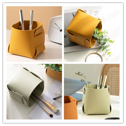 Desktop Foldable Leather Storage Basket