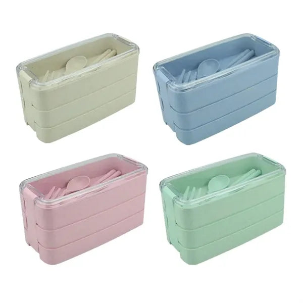 3-In-1 Stackable Wheat Straw Lunch Box with Utensils
