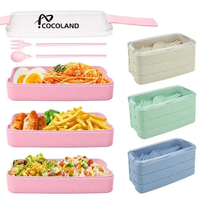 3-In-1 Stackable Wheat Straw Lunch Box with Utensils