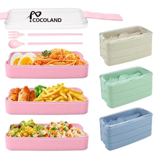 3-In-1 Stackable Wheat Straw Lunch Box with Utensils