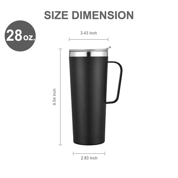 28 oz. Travel Stainless Insulated w/ Lid & Handle, Keeps Hot