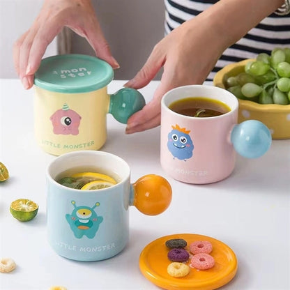 13 oz.Macaron-colored Ceramic Cup with a Apherical Handle