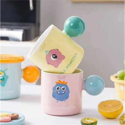 13 oz.Macaron-colored Ceramic Cup with a Apherical Handle