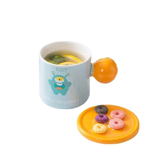 13 oz.Macaron-colored Ceramic Cup with a Apherical Handle