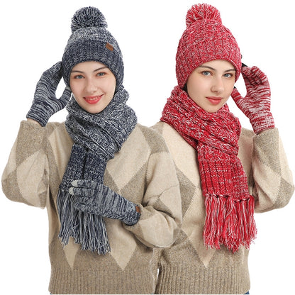 Winter Keep Warm Women Knitted Beanie Scarf Gloves Set