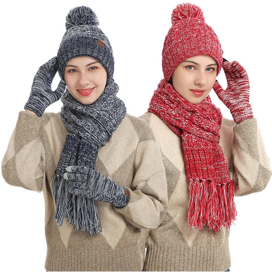 Winter Keep Warm Women Knitted Beanie Scarf Gloves Set