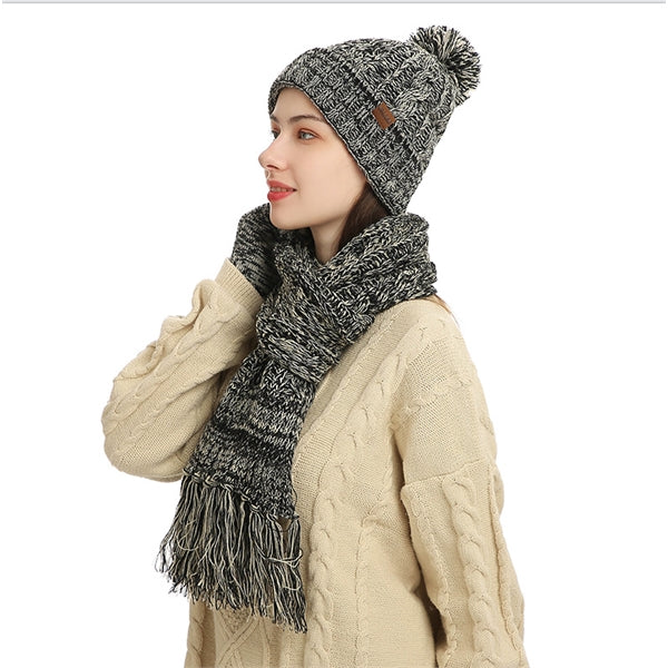 Winter Keep Warm Women Knitted Beanie Scarf Gloves Set