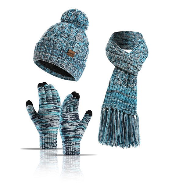 Winter Keep Warm Women Knitted Beanie Scarf Gloves Set