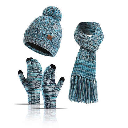 Winter Keep Warm Women Knitted Beanie Scarf Gloves Set