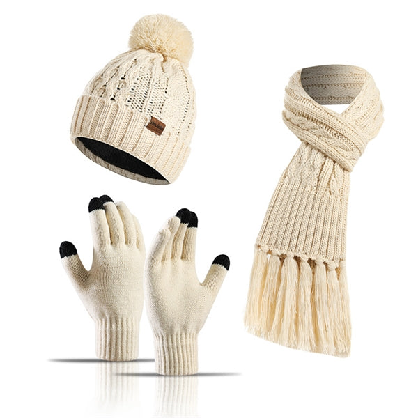 Winter Keep Warm Women Knitted Beanie Scarf Gloves Set