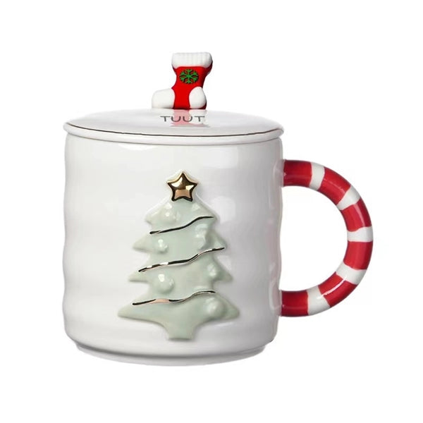 12 oz.Embossed Christmas Tree Ceramic Mug