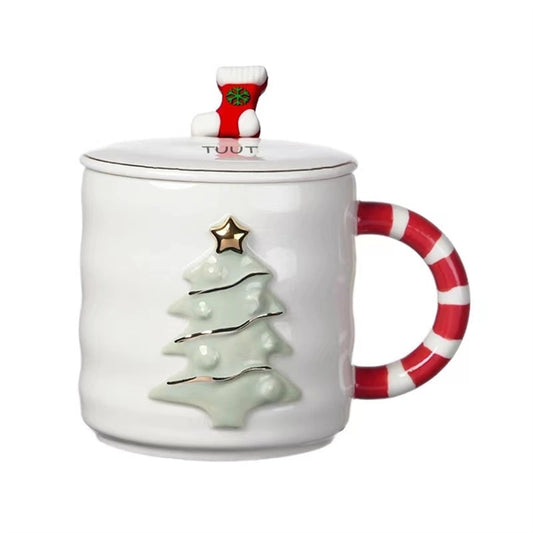 12 oz.Embossed Christmas Tree Ceramic Mug