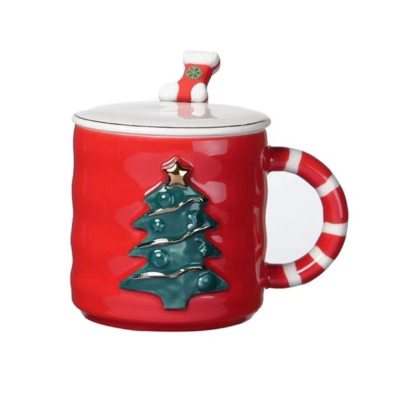 12 oz.Embossed Christmas Tree Ceramic Mug