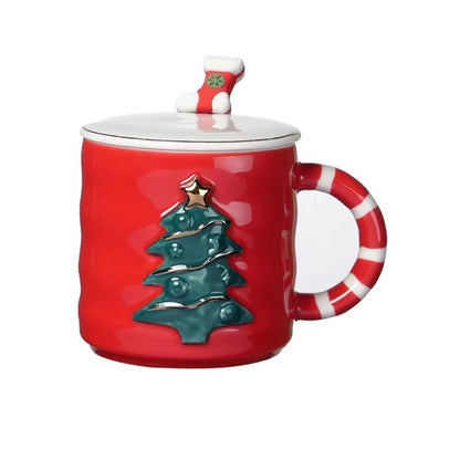 12 oz.Embossed Christmas Tree Ceramic Mug