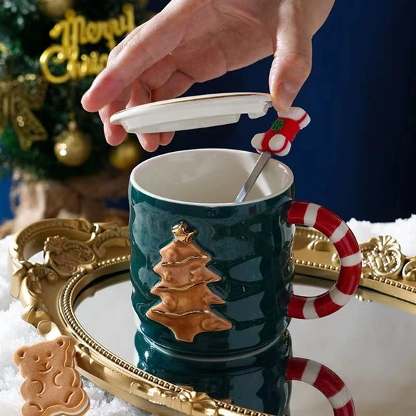 12 oz.Embossed Christmas Tree Ceramic Mug
