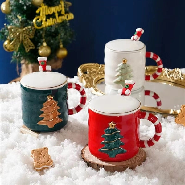12 oz.Embossed Christmas Tree Ceramic Mug