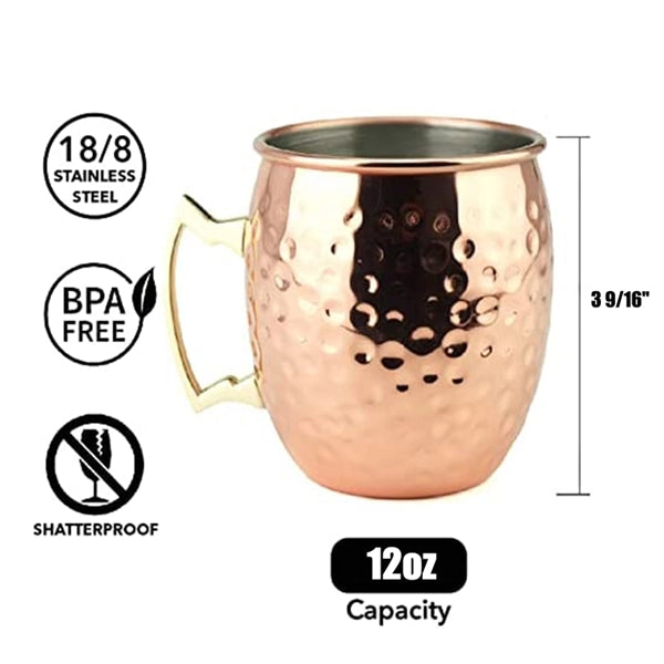 12OZ Hammered Copper Stainless Steel Moscow Mule