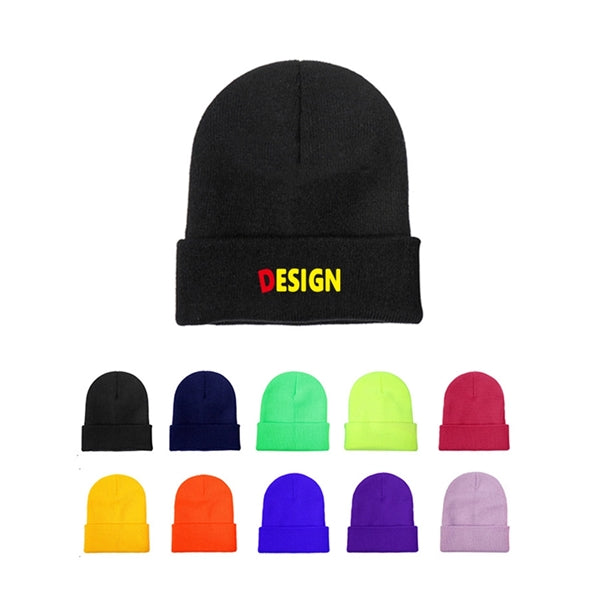 MOQ100 Embroidered Beanie Acrylic Knitted Hats