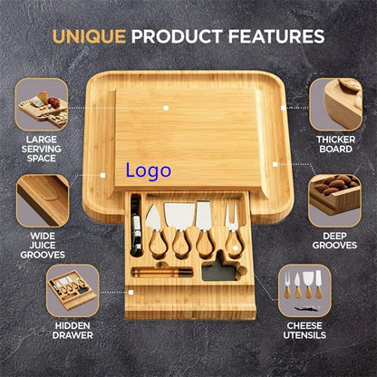Bamboo Cheese Cutting Board Knife Serving Platter