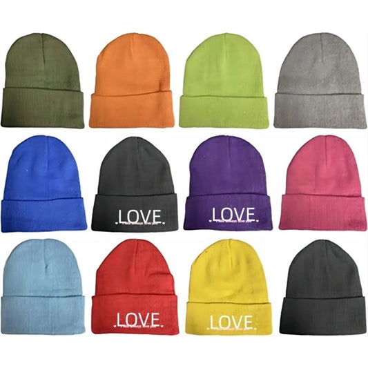 Embroidered Acrylic Knit Beanie Cap with Cuff