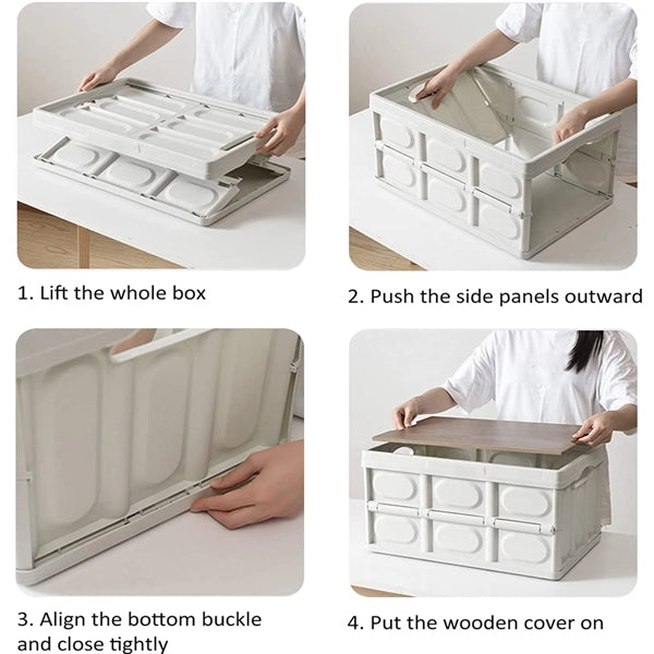 Collapsible Outdoor Storage Box with Wooden Lid