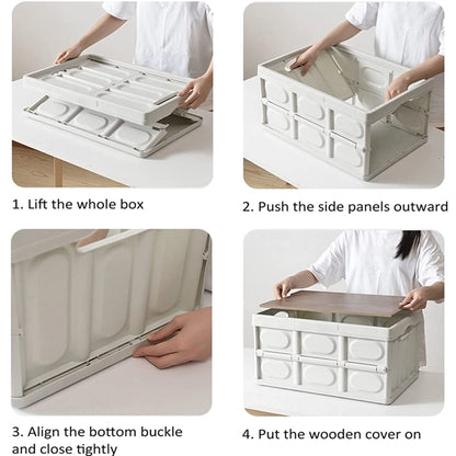 Collapsible Outdoor Storage Box with Wooden Lid