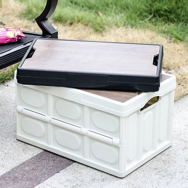 Collapsible Outdoor Storage Box with Wooden Lid